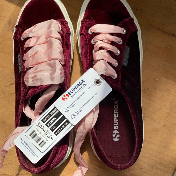 Superga Fantasia Collection Velvet Sneakers  7.5W, 6M, 38. NIB Burgundy/Pink - Picture 12 of 14
